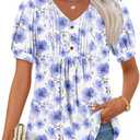 Findsweet Women's Summer Tunic Tops Casual Dressy Blouses Short Sleeve Shirts (White, L)