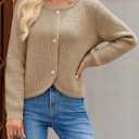 Saodimallsu Womens Cropped Cardigan Sweaters Button Up Long Sleeve Crewneck Fall Dressy Casual Knit Sweater Jackets (Small, Khaki)