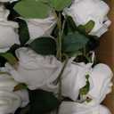 Hananona Artificial Roses in Bulk, Fake Velvet Silk Roses Realistic Rose for Wedding Centerpieces Flower Arrangement Home Decor (50, White)