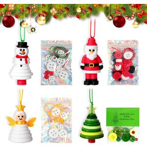 KoyunWong DIY Christmas Button Ornament Making Set, Craft Buttons Kit with Christmas Snowman/Santa/Angel/Tree, Stacked Colorful Buttons for Xmas Tree Hanging Decorations (4PCS)