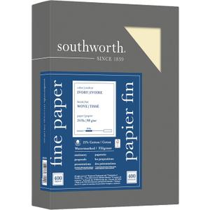 Southworth 25% Cotton Business Paper, 8.5 x 11", 24 lb/90 GSM, Wove Finish, Ivory, 500 Sheets (404IC)