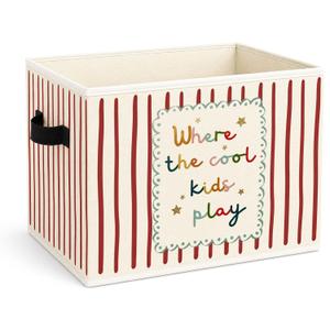 Cool Quote Storage Bin, Red Stripe Foldable Fabric Basket | Red stripe quote fabric organizer for nursery, bedroom, playroom, toys, books, and clothes