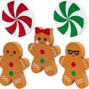 4pcs Christmas Table Decorations for Home, Mouse Double-sided Wood Gingerbread Christmas Centerpieces for Tables Cute Christmas Party Wood Tiered Tray Decor Indoor