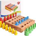 BOHS Montessori Knobbed Cylinders Blocks - 6 Pegs / 6.7 Inches - Colorful Wooden Early Home School Toys - 4 pcs Set