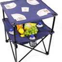 Portable Folding Camping Table with Cup Holders Lightweight & Compact 2-Tier Outdoor Table with Storage, Ideal for Card Games, Snacks, Picnic, Tailgating & Camping (Navy Blue)