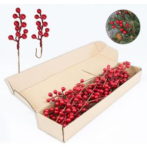 32 Pack Christmas Tree Decorations, Artificial Red Berry Stems 6.5 Inch Christmas Berry Picks with Holly Berries for Xmas Winter Holiday Home DIY Ornaments