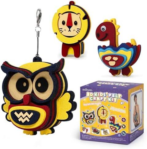 HENUIE Art Craft Activity Toys for Kids, DIY Foam Felt Kits, Make Your Own Animals Puzzles Decoration Pendant, Birthday Gifts for Boys & Girls Ages 4, 5, 6, 7,8 Year Old （owl, Lion, Dinosaur