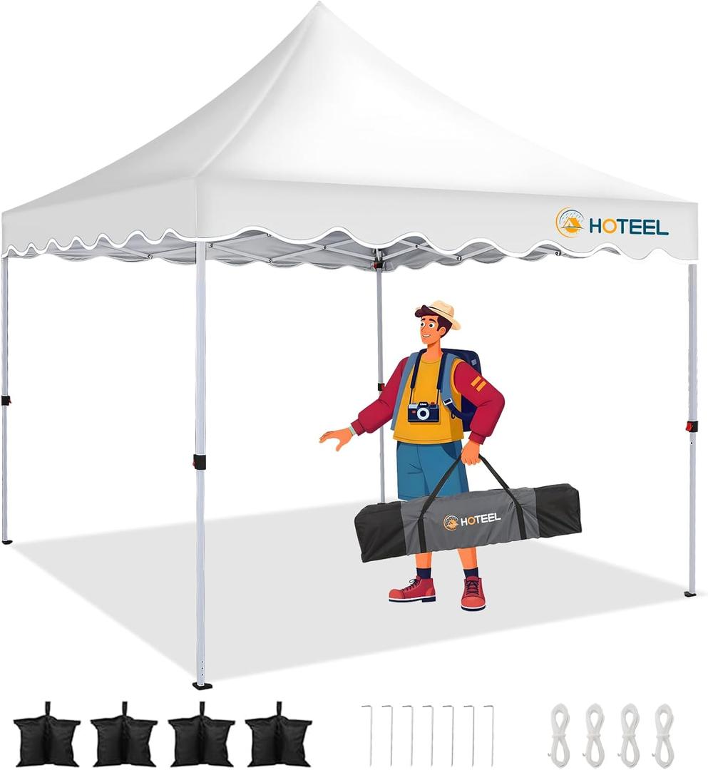 HOTEEL 1010 Pop Up Canopy, UV 50+ and Waterproof Canopy Tent 1010, Thickened Frame, Large Space Easy Pop Up Canopy, Outdoor Canopy for Weddings, Beaches, Parties, Patio (White) (10x10FT without Sidewalls)