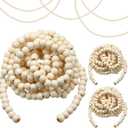 WILLBOND 3 Pieces 29.5 Feet Christmas Wooden Bead Garland Vintage Christmas Tree Bead Garland Round Wreath for Holiday Decorations(Beige)