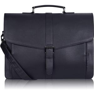 ESTARER Men's Leather Briefcase 15.6 Inch Laptop Computer Bag for Office/Business/Travel, Large Satchel Professional Pu Leather Messenger Shoulder Bag, Black