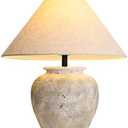 VYORO Farmhouse Table Lamp White Ceramic Lamps Rustic Clay Pot with Fabric Shade Decor for Living Room Bedroom House Bedside Nightstand Home Office
