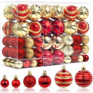 100 Pcs Christmas Ball Ornaments Set, Red and Gold Xmas Tree Decoration, Shatterproof Decorative Hanging Balls with Loop for Christmas Party Holiday Wreath Garland Home Decor