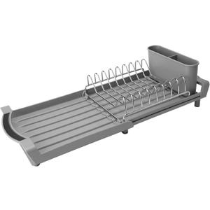 Dish Drying Rack Compact Expandable - A Space-Saving, Stainless Steel, Rust-Resistant Dish Drainer for Kitchen and Apartment Countertops/Sink Cabinets, Extendable from 11.42 to 19.9 inches (Gray) (Single)