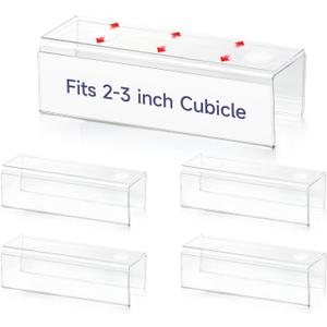 4 Pcs Acrylic Cubicle Name Plate Holders 2 x 8 Inches Double Sided Adjustable Desk Name Plate Holder with 8 Magic Hooks Acrylic Name Tag Stand for Fabric Offices Meeting Room (Assembly Required)