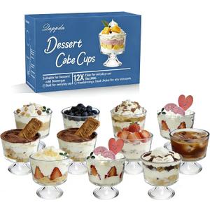 QAPPDA Glass Dessert Bowl Set of 12,Clear Footed Ice Cream Cups 300ml,Premium 10 Ounce Glass Prep Bowl Trifle Party Bowl Glasses Dessert Cup for Sundae,Snack,Cereal,Fruit