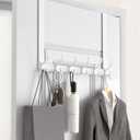 KitchLife Long Over The Door Hooks Hanger with 15.75" Extended Arms, Fits 1 3/8" Doors, F40U, 6 Double-Hanger Design Thickened Heavy Duty Bathroom Towel Rack Organization, Glossy White, 1 Pack