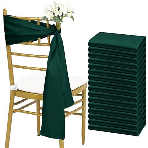 100 PCS Forest Green Satin Chair Sashes Bows Universal Chair Cover for Wedding Reception Restaurant Event Decoration Banquet,Party,Hotel Event Decorations (7 x 78 inch)