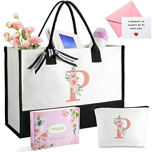 TRSODD Birthday Gifts for Women Mothers Day Gifts for Mom Wife Grandma Daughter Sister Friends Female Tote Bag and Makeup Bag Set P