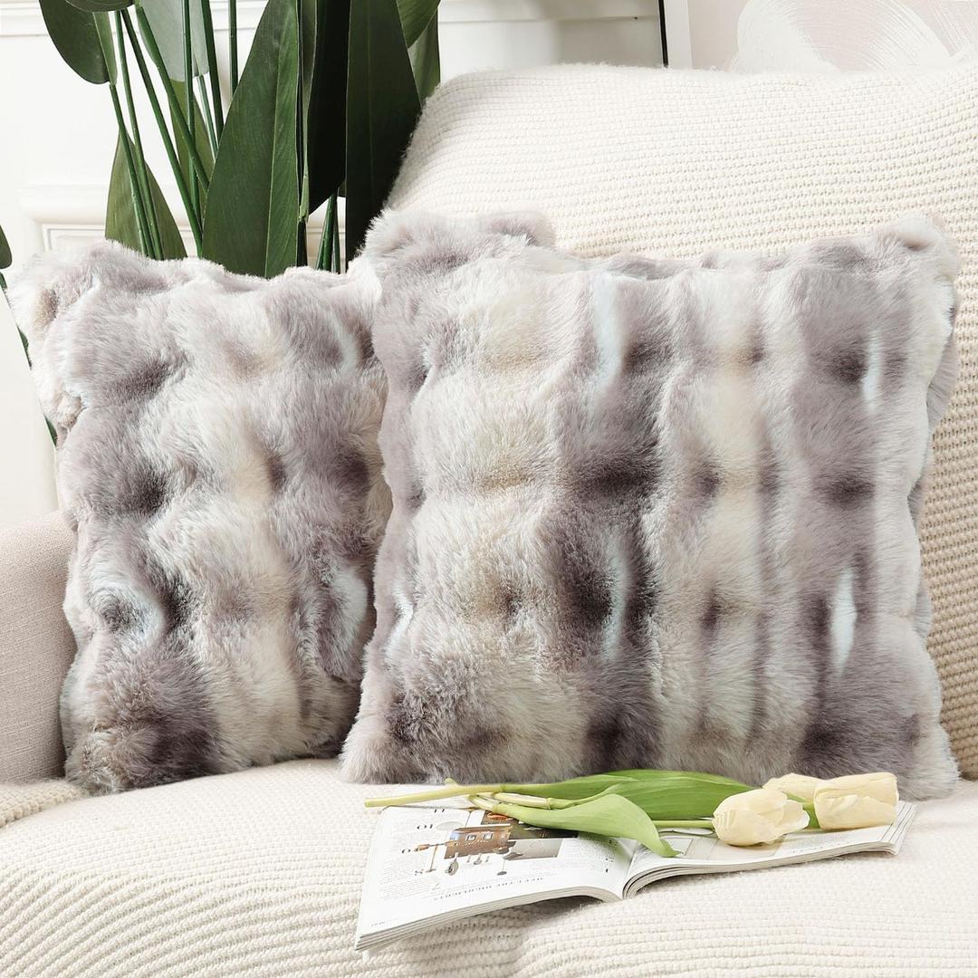 MADIZZ Pack of 2 Thick Plush Faux Wool Throw Pillow Covers Soft Boho Throw Pillows Luxurious Cushion Covers for Couch Sofa Bedroom Living Room Home Decor 20x20 Inch Grey Taupe