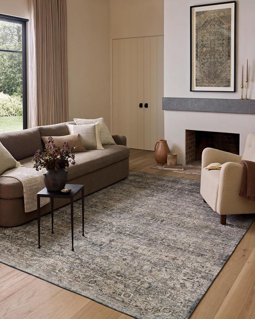 Loloi Amber Lewis Josie Collection JOS-05 Dove/Gold 2'-6" x 10'-0", .13" Pile Height, Low Profile, Machine Washable, Runner Rug