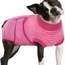 FUAMEY Recovery Suit for Dogs After Surgery,Soft Breathable Dog Bodysuit E-Collar & Cone Alternative Surgical Suit,Male Female Dog Neuter Spay Suits Anti Licking Wounds Onesie Rose Stripes L (L(Back:16.1-20.1in,WT:23-48lbs))