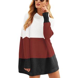 ANRABESS Women Oversized Casual Loose Turtleneck Long Sleeve Slouchy Baggy Knit Tunic Sweaters Pullover 2025 Fall Outfits (Small, White Red)