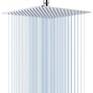 GGStudy 12 Inches Square Rain Shower Head Large Stainless Steel High Pressure Shower Head Ultra Thin Rainfall Bath Shower with Silicone Nozzle Easy to Clean and Install Chrome Shower Head