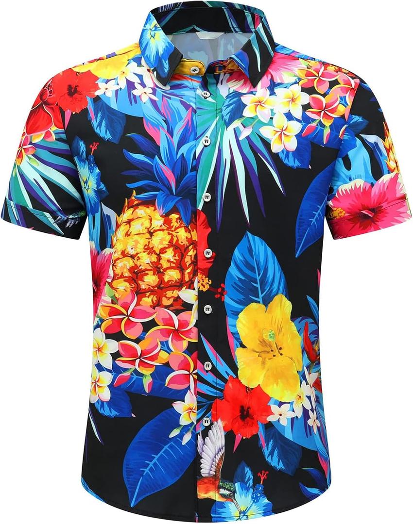 Men's Hawaiian Shirt Tops Vintage Short Sleeve Button Down Beach Shirt Male Tropical Floral Summer Pullover Party Holiday (S)