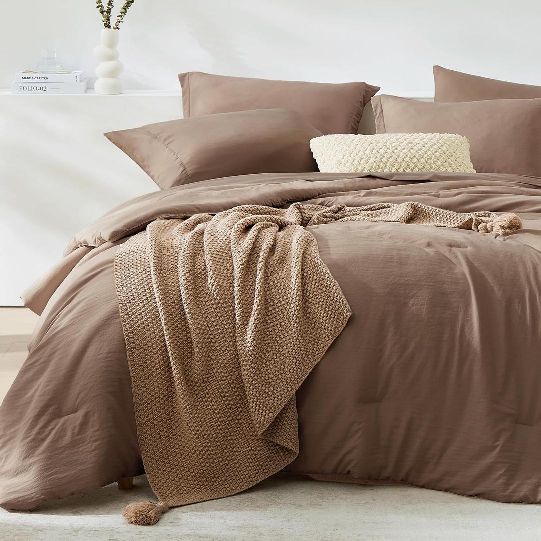 Oversized King Comforter Set-3 Pieces Soft Comforter Size Bedding | All Seasons Prewashed Cozy Down Alternative Lightweight Comforter Sets with 2 Pillow Shams, Brown