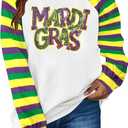 DUTUT Mardi Gras Sweatshirt for Women: Mardi Gras Shirt Sequin Sparkly Crewneck Sweater Carnival Party Pullover Top (S)