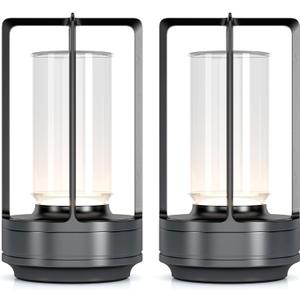 Portable Metal Table Lamp for Indoor/Outdoor ,Rechargeable Cordless LED Lamp, 3Colour Infinitely Dimming Battery Powered Small Desk Lamp, Restaurant/Bedroom/Bar/Coffee/Camping Light (Grey Set of 2)