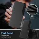 S25 Edge Flip Case for Samsung Galaxy S25 Edge 5G Case, Clear View Slim Fit Leather Cover for Samsung S25 Edge Phone Case with Kickstand Rugged Heavy Duty Shockproof Bumper Shell, 6.66 Inches (Black)