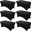 Fixwal 6 Pack Black Table Cloths Rectangle 8FT, Spandex Table Covers, Table Cloths for 8 Foot Rectangle Tables, Fitted Tablecloth (96L x 30W x 30H Inch)