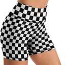 Yoga Shorts High Waisted Biker Shorts for Womens Athletic Running Workout (Medium, Checkered)