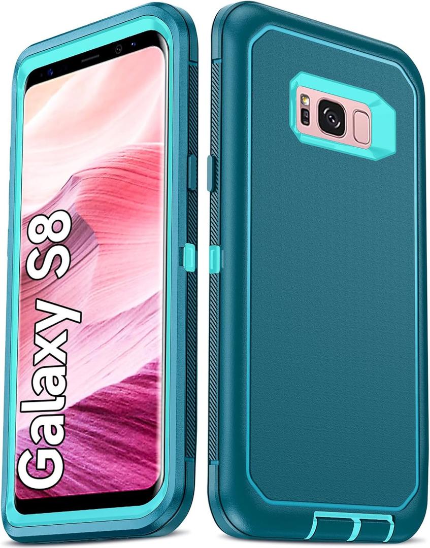 LeYi Compatible for Samsung Galaxy S8 Case: Galaxy S8 CaseNOT Fit S8 Plus Upgrade 3-in-1 Full Body Shockproof Rubber Cover, Tough Rugged Dustproof Defender Protection Case Samsung Galaxy S8, Teal