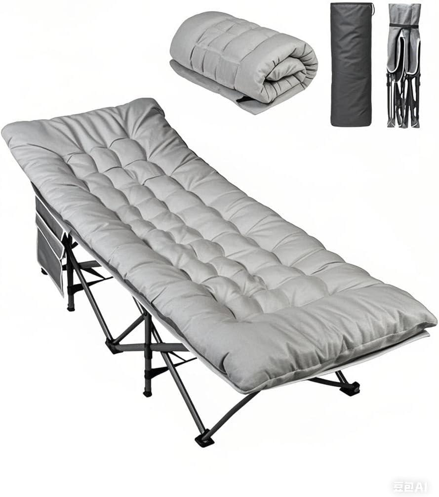 WLIVE 1200D Double Layer Oxford Camping Cots with Mattress for Adults, Foldable Cot for Sleeping, Outdoor Camping Bed with Carry Bag for Resting, Camping, Greige