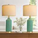 G-SAFAVA24.25 Modern Ceramic Green Table Lamps Set of 2 for Living Room, Farmhouse, Bedside, Bedroom, Side & End Tables Nightstand Light Home Office Desk Lamps Gifts