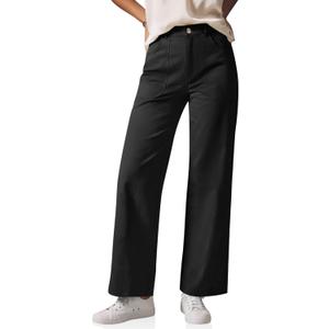 Cicy Bell Womens Wide Leg Pants Summer Baggy Casual Elastic High Waisted Cotton Trousers with Pockets (XX-Large, Black)