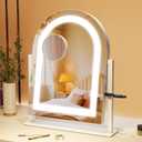 S'bagno Arch Vanity Mirror with Lights, Arched Makeup Mirror with 10X Magnifying Mirror, 3 Color Lighting Modes, Touch Control, USB Rechargeable, Tabletop Cosmetic Mirror for Bedroom, Vanity,15''x12'' (White)