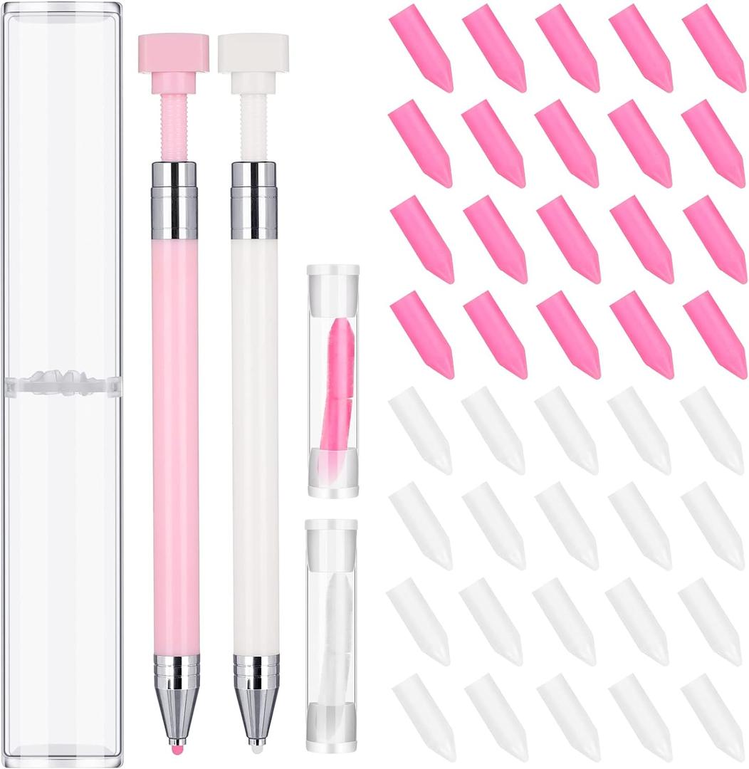 Jutom 2 Pack Diamond Painting Pens with 40 Replacement Wax Pink Wax Diamond Art Accessory with Protective Case Art Pen Tool for Nail DIY Painting Craft Gem(Solid)