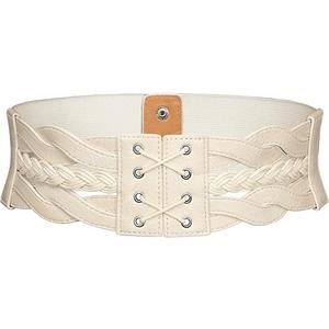 Wedtrend Women's Braided Elastic Wide Belt Vintage Stretchy Waist Belt for Dresses WTBT002BeigeS
