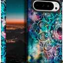 Hocase for Google Pixel 9 Pro XL Case, Shockproof Heavy Duty Protection Hard Plastic+Silicone Rubber Bumper Hybrid Protective Case for Google Pixel 9 Pro XL 6.8" 2024 - Mandala in Galaxy