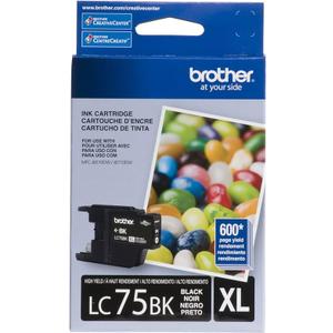 Brother Genuine High Yield Black Ink Cartridge, LC75BK, Replacement Black Ink, Page Yield Up to 600 Pages, LC75