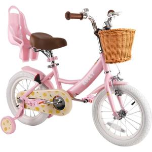 RULLY Fruit Kids Bike 12 Inch Bicycle for Girls Ages 2-7 Years, Training Wheels Included, Girl Bikes with Basket & Doll Seat (Pink)