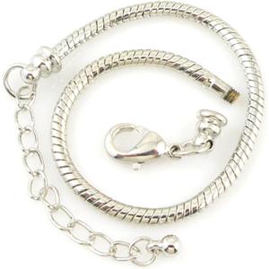 RUBYCA 10pcs White Silver Plated Lobster European Style Snake Chain Bracelet fit Charm Beads 7.9" (20 CM)