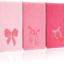 FuWeave 3 Pcs Pink Hand Towels for Bathroom Coquette Bow Embroidered Decorative Towel 100% Cotton Soft Absorbent Kitchen Facecloth Preppy Bathroom Decor Bridal Shower Wedding Gift 13.7 x 29.5''