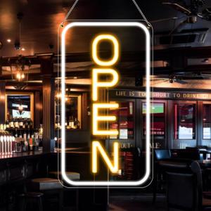 Super Bright Open Sign, 16"x 9" Dimmable LED Open Signs for Business Window, USB Powered Electric Light up Sign with On/Off Switch, Vertical Open Signs LED for Coffee shops Stores Restaurants Offices Bar (Warm White-Vertical)