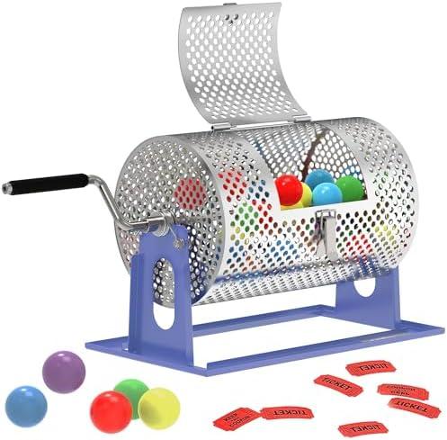 Raffle Drum, Upgraded Raffle Ticket Spinner Drum with Ball Bearing, Durable Ticket Spinner for Raffles Tickets, Large Capacity Raffle Wheel Spinner with Stand (Bright Blue)