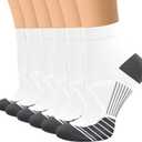 Copper Compression Socks Women and Men 6 Pairs - Circulation Arch Support Plantar Fasciitis Running Ankle Socks (Small-Medium, A7.5 - 6 White)