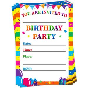30 Pack Birthday Party Invitations for Kids Boys Girls  5"x7" Rainbow Birthday Invitation Cards Birthday Party Invite Cards for Teens Birthday Party Supplies (Multi)